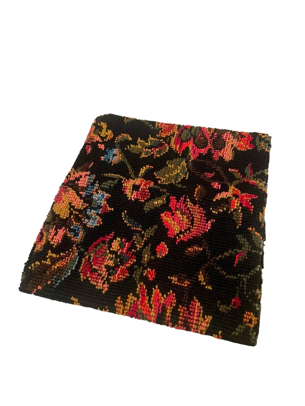 Vintage 70s Floral Needlepoint Fold Over Clutch Tapestry Evening Purse Boho